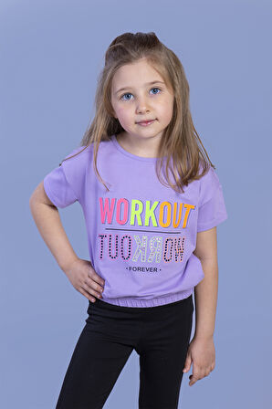 Toontoy Kız Çocuk Workout Baskılı Taş İşlemeli Tişört