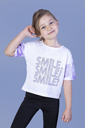 Toontoy Kız Çocuk Smile Baskılı Kolları Desenli Tişört