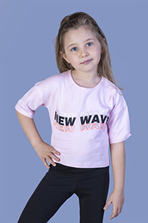 Toontoy Kız Çocuk New Wave Baskılı Taş İşlemeli Tişört