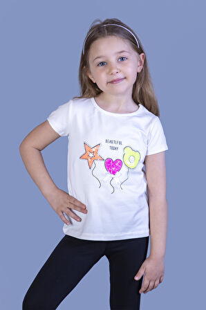 Toontoy Kız Çocuk Beautıful Today Baskılı Pul İşlemeli Tişört