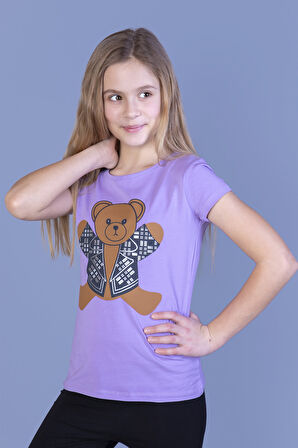 Toontoy Kız Çocuk Ayıcık Baskılı Tişört