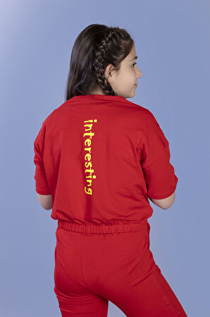 Toontoy Kız Çocuk Crop Model Cep Detaylı Baskılı Eşofman Takımı