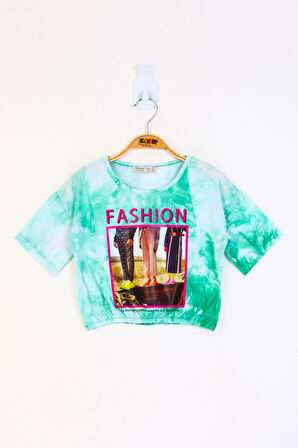 Toontoy Kız Çocuk Batik Desenli Fashıon Baskılı Crop Tişört