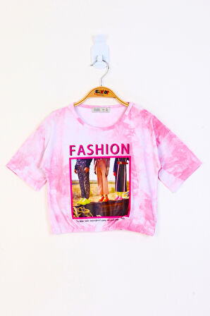 Toontoy Kız Çocuk Batik Desenli Fashıon Baskılı Crop Tişört