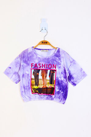 Toontoy Kız Çocuk Batik Desenli Fashıon Baskılı Crop Tişört