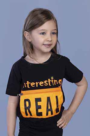 Toontoy Kız Çocuk Crop Model Cebi Reflektör Detaylı Baskılı Tişört