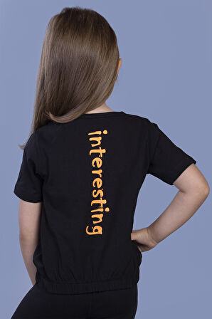 Toontoy Kız Çocuk Crop Model Cebi Reflektör Detaylı Baskılı Tişört