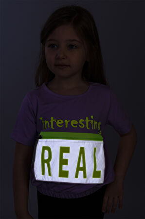 Toontoy Kız Çocuk Crop Model Cebi Reflektör Detaylı Baskılı Tişört