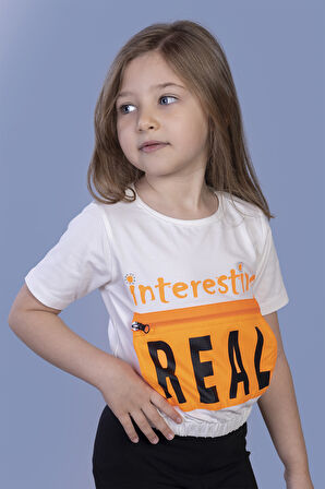 Toontoy Kız Çocuk Crop Model Cebi Reflektör Detaylı Baskılı Tişört