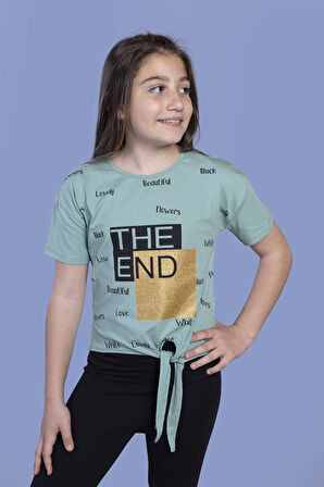 Toontoy Kız Çocuk Komple Baskılı Bağlama Detaylı Tişört