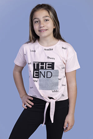 Toontoy Kız Çocuk Komple Baskılı Bağlama Detaylı Tişört
