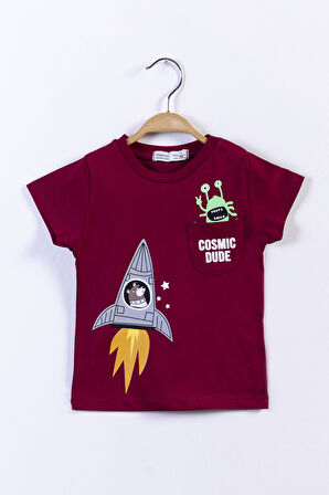 Toontoy Erkek Çocuk Cep Detaylı Baskılı Tişört