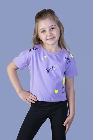 Toontoy Kız Çocuk Crop Model Neon Baskılı Tişört