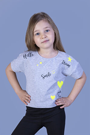 Toontoy Kız Çocuk Crop Model Neon Baskılı Tişört