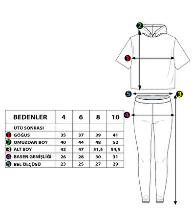Toontoy Kız Çocuk Baskılı Kapüşonlu Kanguru Cepli Taytlı Takım