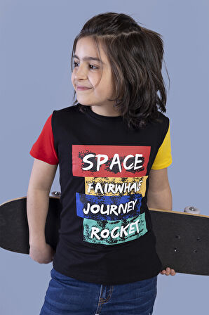 Toontoy Erkek Çocuk Kolları Garni Detaylı Baskılı Tişört