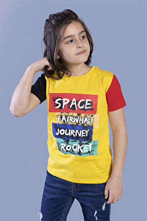 Toontoy Erkek Çocuk Kolları Garni Detaylı Baskılı Tişört