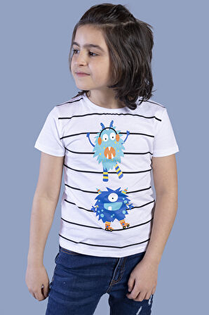 Toontoy Erkek Çocuk Çizgili Canavar Baskılı Tişört