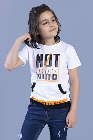 Toontoy Erkek Çocuk Kanguru Cepli Neon Baskılı Tişört