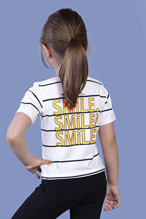 Toontoy Kız Çocuk Çizgli Kalp Baskılı Taş İşlemeli Tişört