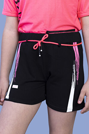 Toontoy Kız Çocuk Cep Detaylı Baskılı Şortlu Takım