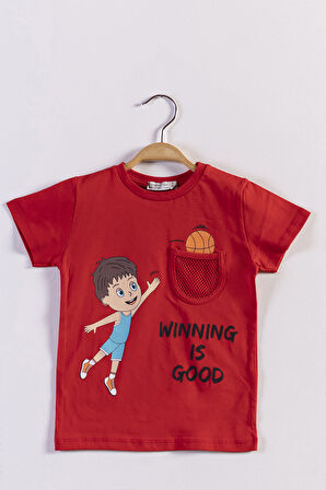 Toontoy Erkek Çocuk Cep Detaylı Baskılı Tişört