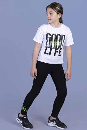 Toontoy Kız Çocuk Baskılı Taş İşlemeli Taytlı Takım