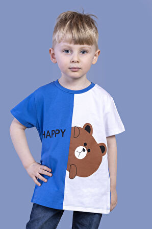 Toontoy Erkek Çocuk İki Renkli Ayıcık Baskılı Tişört