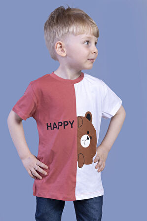 Toontoy Erkek Çocuk İki Renkli Ayıcık Baskılı Tişört