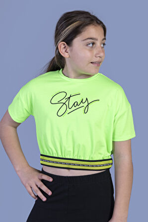 Toontoy Kız Çocuk Şerit Detaylı Baskılı Tişört