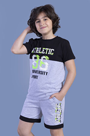 Toontoy Erkek Çocuk Garni Detaylı Baskılı Şortlu Takım