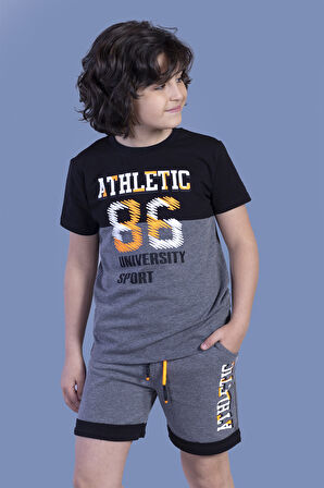 Toontoy Erkek Çocuk Garni Detaylı Baskılı Şortlu Takım