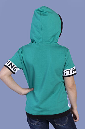 Toontoy Erkek Çocuk Kapüşonlu Garni Detaylı Baskılı Tişört