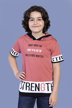 Toontoy Erkek Çocuk Kapüşonlu Garni Detaylı Baskılı Tişört