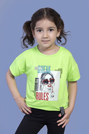 Toontoy Kız Çocuk Dijital Baskılı Tişört