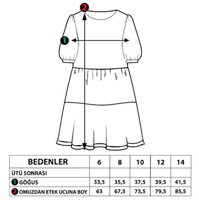 Toontoy Kız Çocuk Büzgülü Balon Kol Elbise