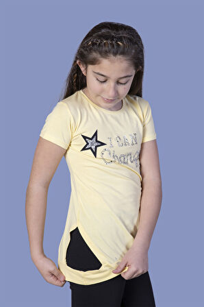 Toontoy Kız Çocuk Yıldız Baskılı Taş İşlemeli Tişört