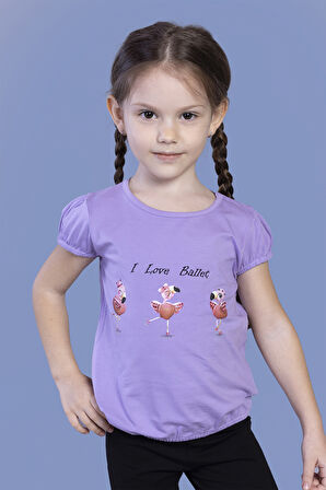 Toontoy Kız Çocuk Lastikli Büzgü Detaylı Baskılı Tişört