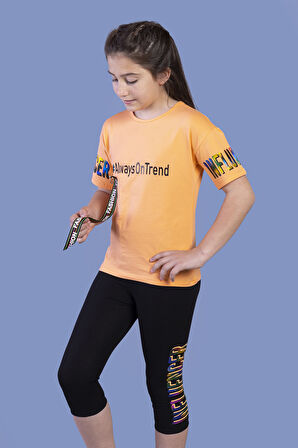 Toontoy Kız Çocuk Şerit Detaylı Renkli Baskılı Taytlı Takım