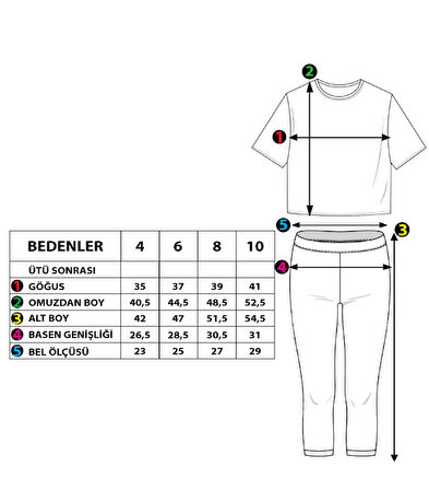 Toontoy Kız Çocuk Şerit Detaylı Renkli Baskılı Taytlı Takım