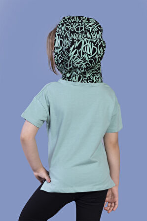 Toontoy Kız Çocuk Cep Detaylı Kapüşonlu Baskılı Tişört