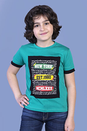 Toontoy Erkek Çocuk Kolları Garni Detaylı Yazı Baskılı Tişört