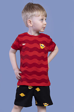 Toontoy Erkek Çocuk Dalga Desenli Şortlu Takım