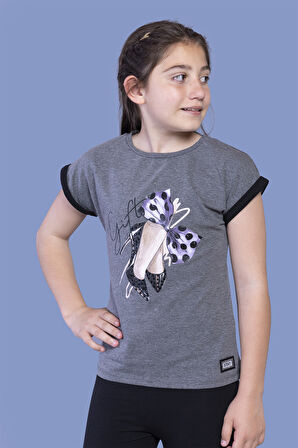 Toontoy Kız Çocuk Fiyonk Baskılı  Kolları Garni Detaylı Tişört