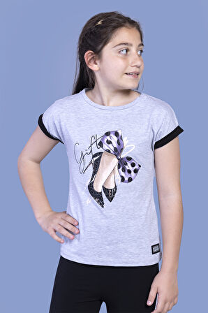 Toontoy Kız Çocuk Fiyonk Baskılı  Kolları Garni Detaylı Tişört