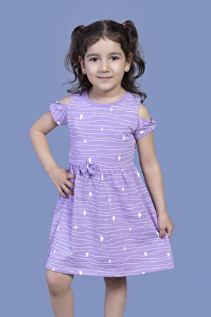 Toontoy Kız Çocuk Kalp Desenli Kolları Detaylı Elbise