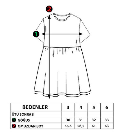 Toontoy Kız Çocuk Kalp Desenli Kolları Detaylı Elbise