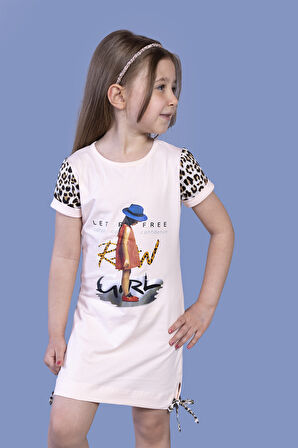 Toontoy Kız Çocuk Leopar Detaylı Baskılı Elbise