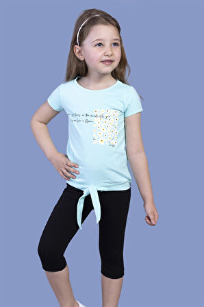 Toontoy Kız Çocuk Papatya Desenli Baskılı Taytlı Takım