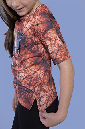 Toontoy Kız Çocuk Batik Desenli Baskılı Taytlı Takım